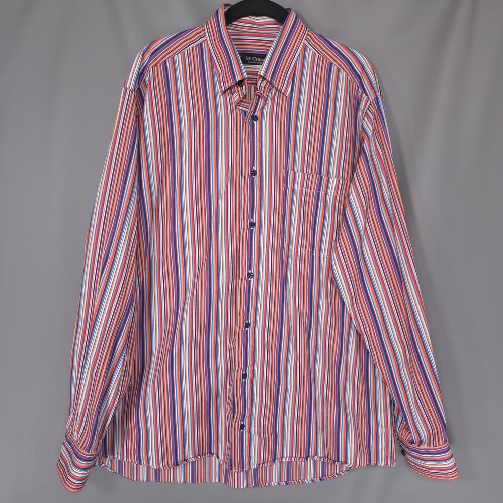 ST. CROIX Men's LARGE Button Up Shirt Striped Multicolor 100% Cotton ITALY MADE